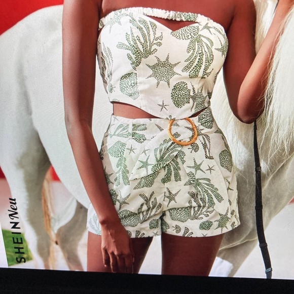 Nautical theme print shorts & tube top set sz L 8/10US - Picture 3 of 6